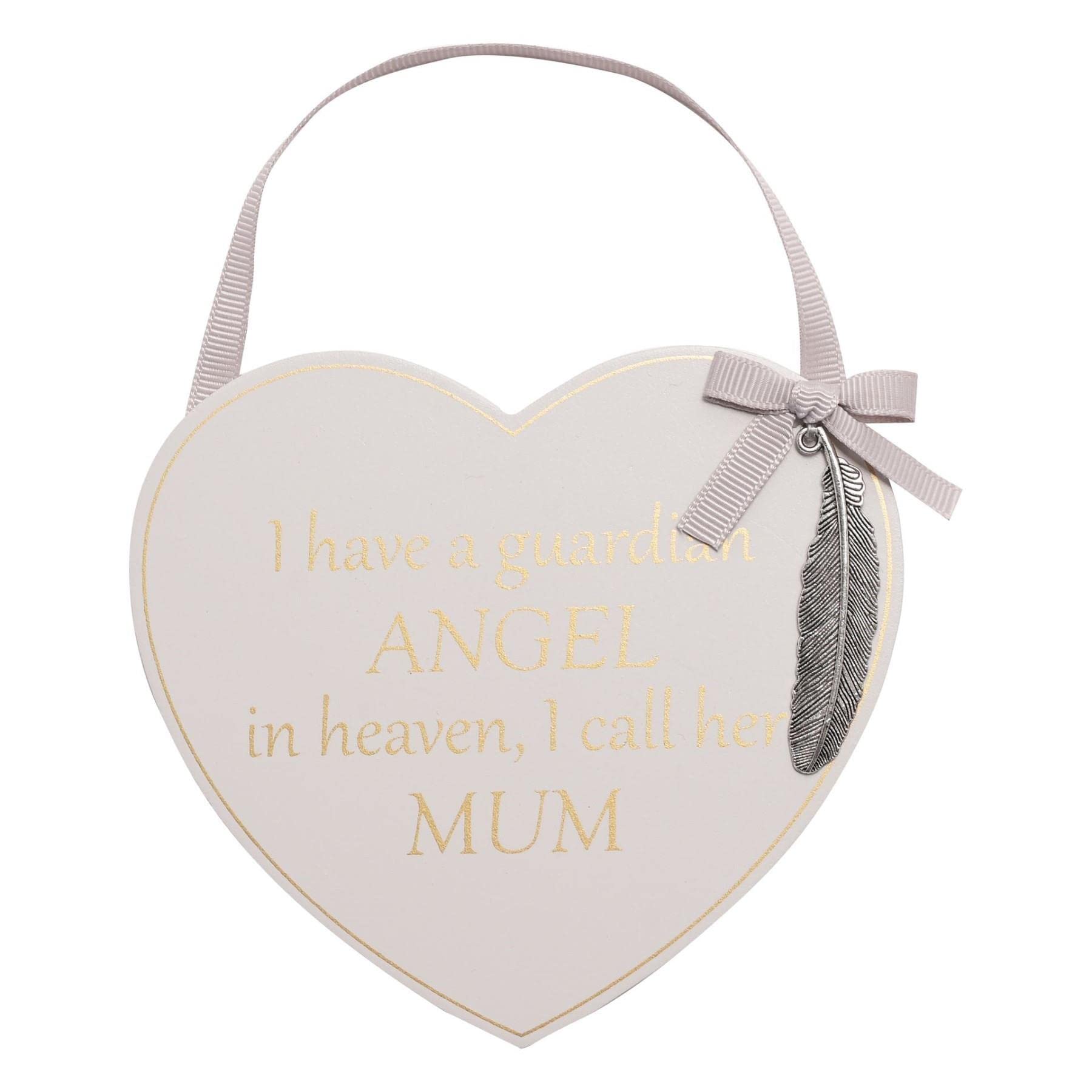 Wooden Heart Memorial Hanging Plaque with Feather Attachment - Mum