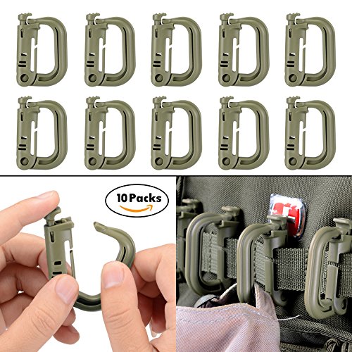 10 Pack Multipurpose D-Ring Grimloc Locking for Molle Webbing with Zippered Pouch by BOOSTEADY