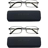 EYE ZOOM Reading Glasses Blue Light Blocking 2 Pack Rectangular Metal Anti Blue Ray and UV Readers for Men and Women