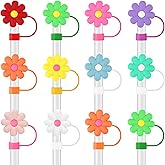 BOUBONI 12 Pcs Silicone Straw Cover Cap Cute Flower Shape for 10mm Straws Dust-Proof Drinking Straw Toppers for Xmas Holiday Party Supplies
