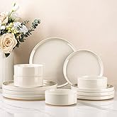 AmorArc Ceramic Dinnerware Set for 4 | Speckled Stoneware Plates and Bowls with unglazed terracotta | Scratch Resistant, Dishwasher & Microwave Safe Modern Dishes Sets- 12-Pcs