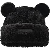 Women Bear Ears Beanie Cute Floppy Knitted Hat with Folded Brim Fleece Winter Fuzzy Plush Animal Ear Hat