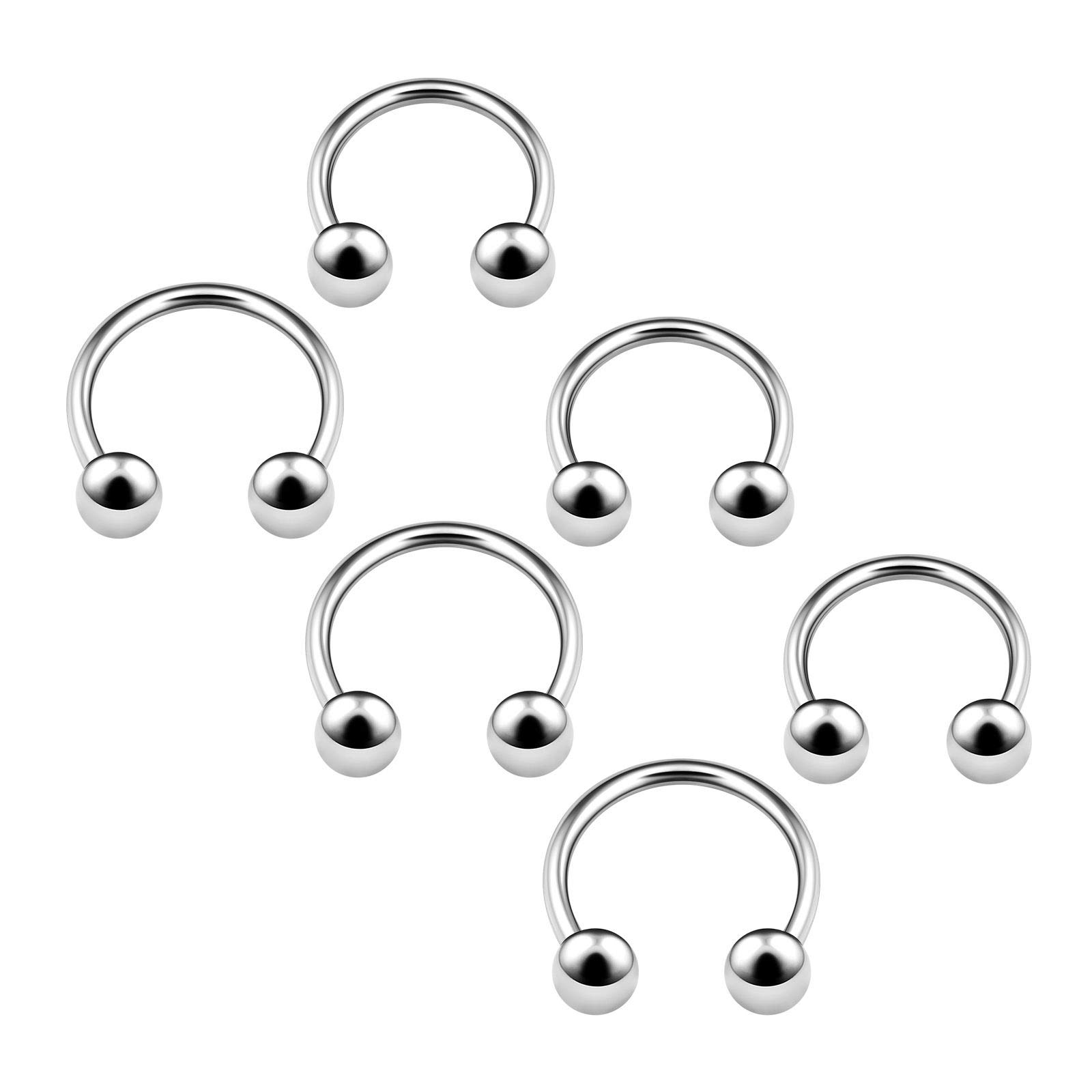 BanaVega 6PCS Stainless Steel Circular Barbell Horseshoe 18g 6mm 8mm 3mm Ball Lip Tragus Eyebrow Daith Earring Piercing Jewellery 4652
