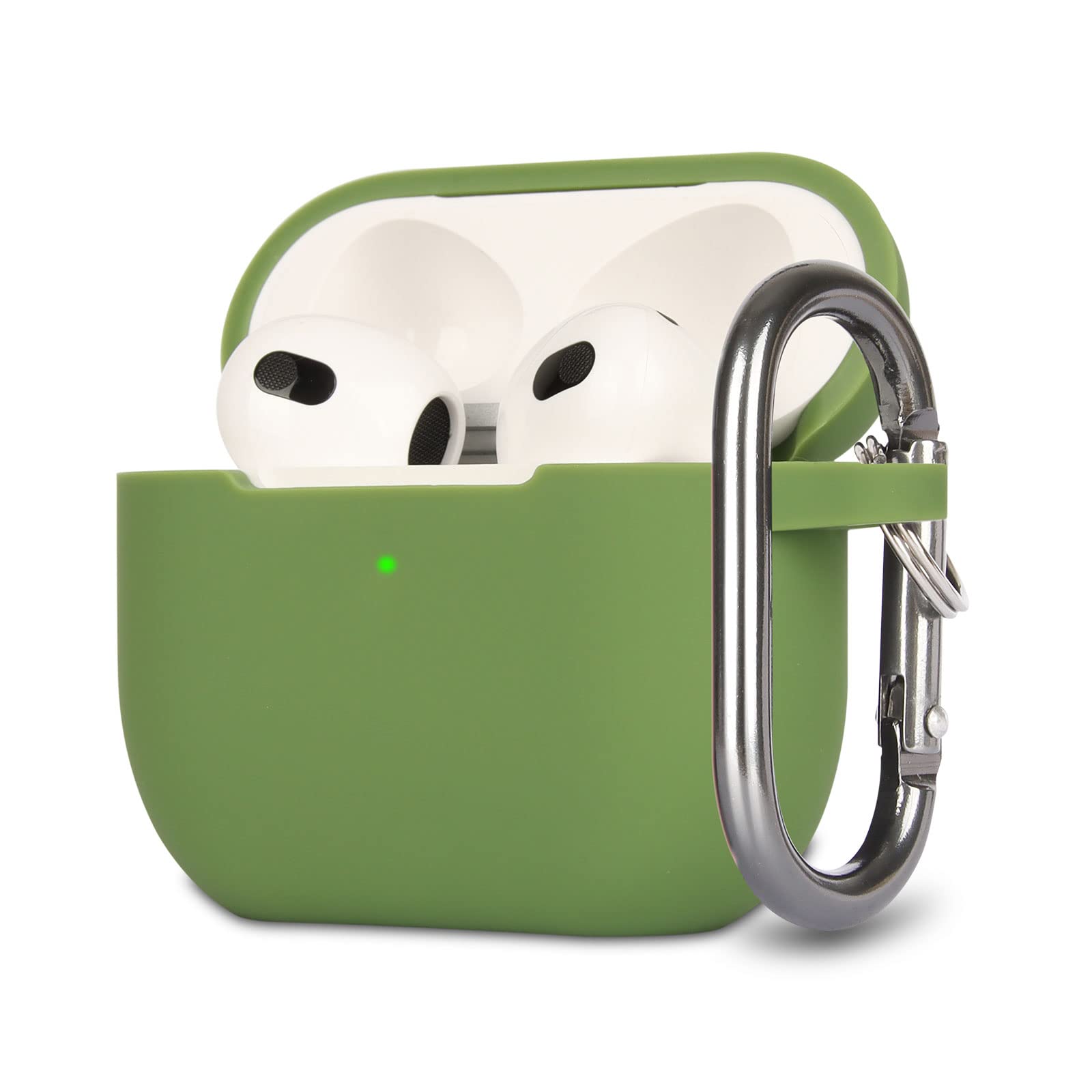 KOKOKA Case Cover Compatible with Airpods 3, Soft Silicone Skin Case Cover Shock-Absorbing Protective Case for Airpods 3rd Generation with Carabiner, Front LED Visible, Grass Green