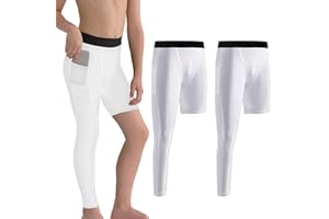 Valcatch 2 Pack Youth Boys One Leg Compression Pants for Basketball 3/4 Leggings with Pockets Sport Tights Base Layer