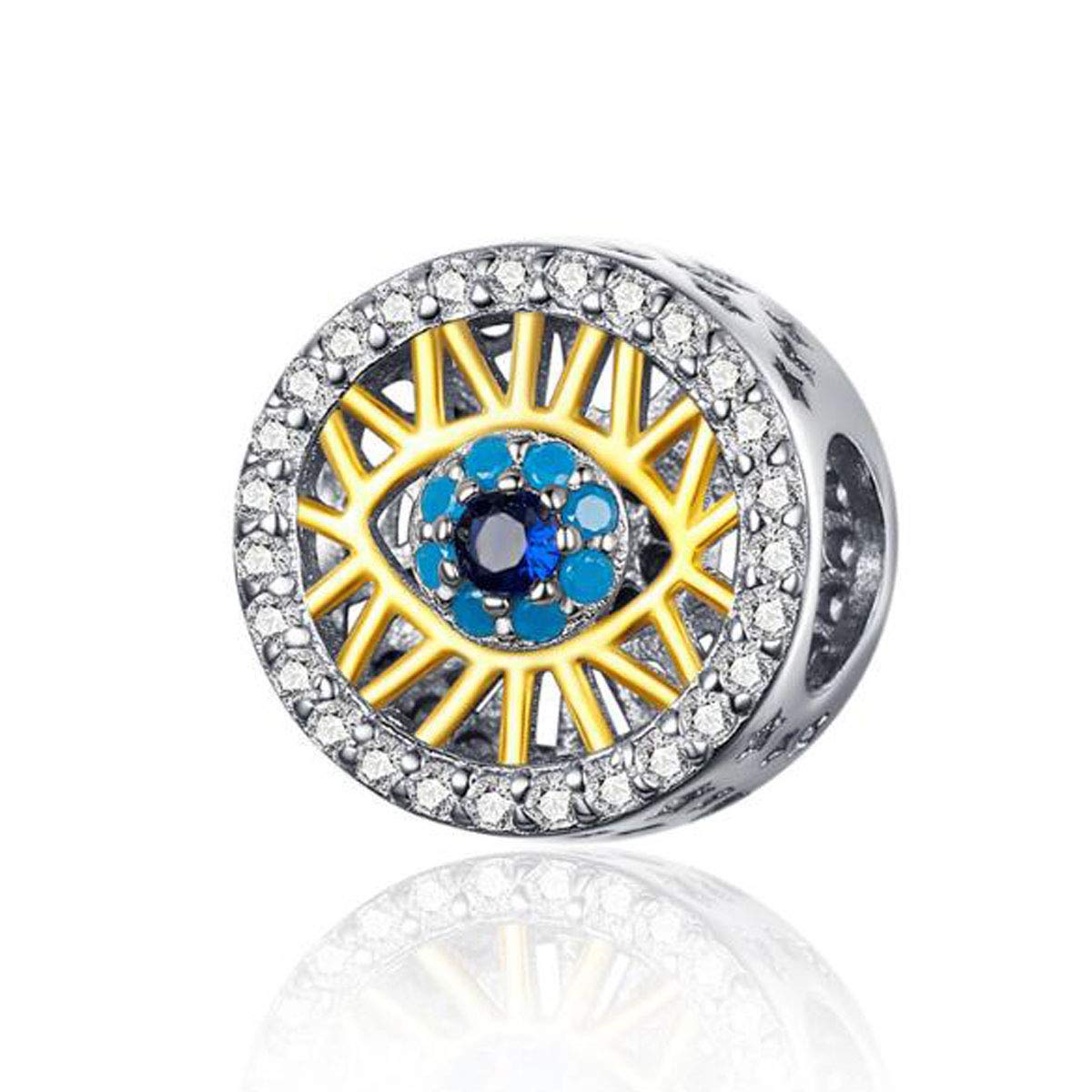 Lucky Eye Charm Beads,925 Sterling Silver Charms For Bracelets,Compatible with Pandora European Charm Bracelet Beads (Gold Plated Eyes Charms)