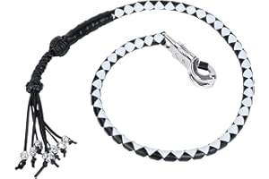 MIRTHCOS 42'' Motorcycle Get Back Whip for Biker - Handlebar Leather Whips with Fringes and Skulls - Biker Whip for Motorbike, Black and White