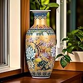 14" Jingdezhen Large Fishtail Ceramic Vase Golden Handmade Home Decorative Vase, Modern Luxury Accent for Living Room, Wedding, or Gift. Elegant Floral Arrangement Centerpiece. (Gold)