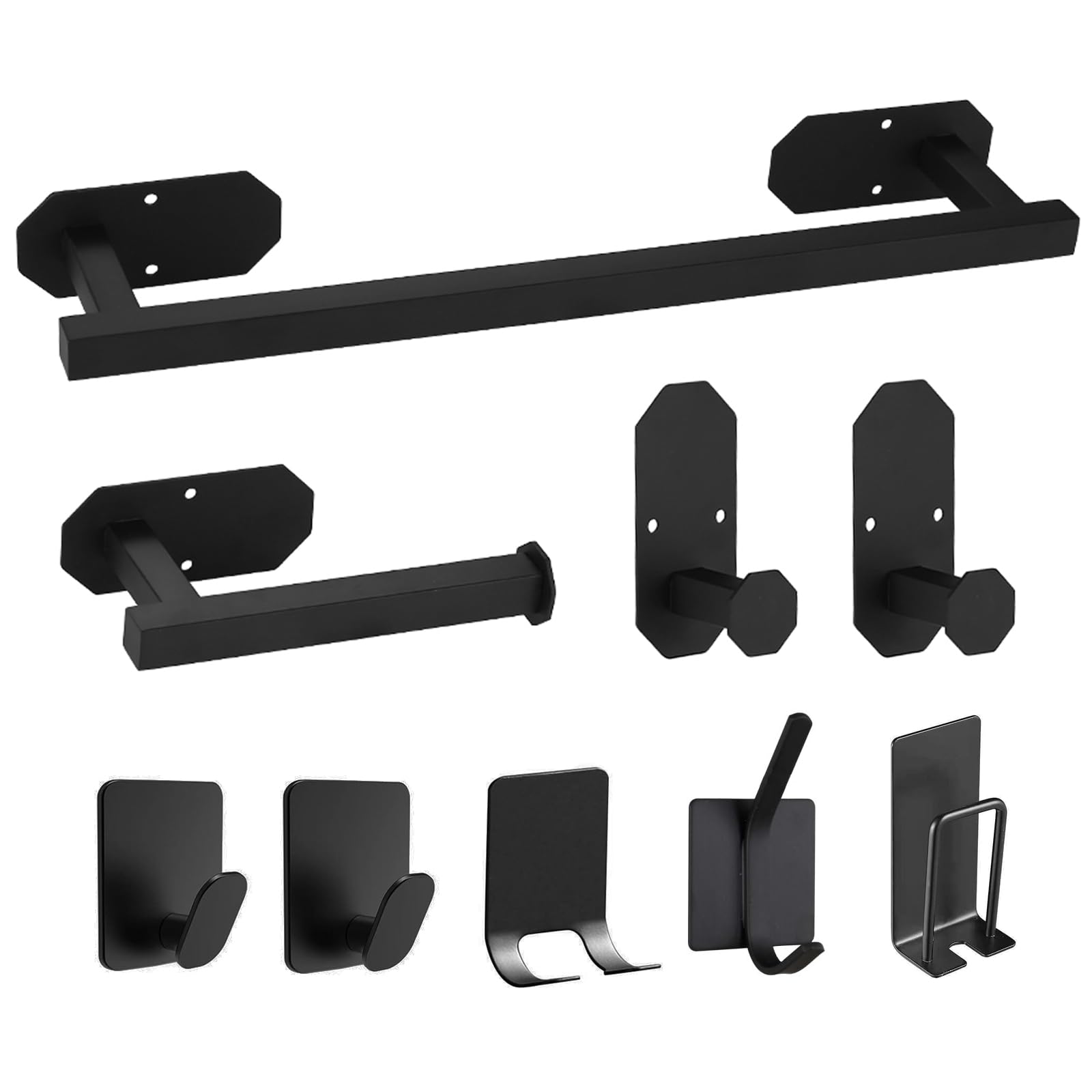 Motashin 9 pezzi Set accessori per il bagno in acciaio inossidabile Montaggio a parete Tovaglioli Porta carta igienica Accappatoi Ganci da parete adesivi Portarasoio Portaspazzolini da denti,40CM