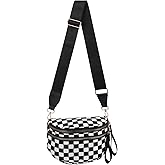 Black and White Checkered Crossbody Bag, Travel Bum Bag with Multiple Zipper Pockets, Nylon Sling Fanny Pack with Adjustable Strap, Lightweight Casual Shoulder Purse for Women Everyday Use