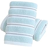 YiLUOMO Green Ribbed Striped Hand Towel Set of 2 Soft and Absorbent Cotton Bathroom Hand Towel Spring Decorative 13 x 29 Inch