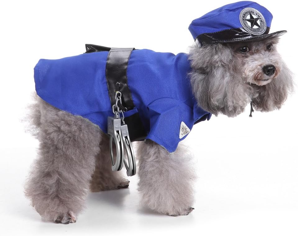 ZDJR Dog Pet Costume, Police Man Dog Costume,Blue,XL