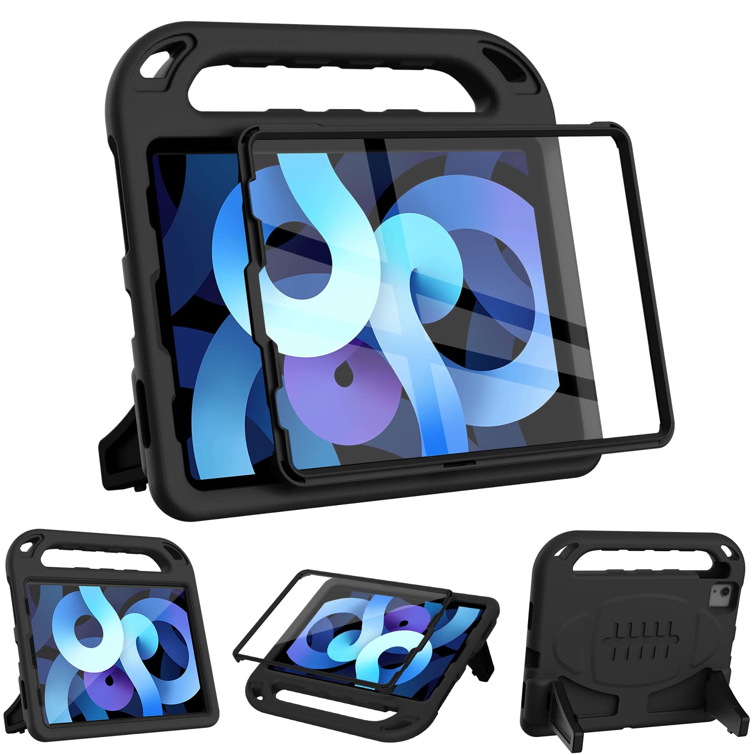 Surom Kids Case Built-in Screen Protector for iPad Air 8th/7th/6th Gen(M4/M3/M2) 11-Inch 2026/2025/2024, iPad Air 5th 2022/4th Gen 2020 10.9", Shockproof Handle Stand Protective Cover, Black