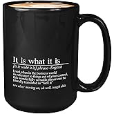 Bubble Hugs Sarcasm Coffee Mug 15oz White - It Is What It Is Definition - Sarcastic Noun Jokes Funny Coworker Humor Employee Workplace Corporate Email Lingo