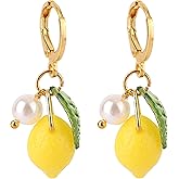 Yellow Lemon Dangle Earrings, Cute Lemon Accessories Fruit Jewelry Green Stud Hoop Earrings for Women Festival Party Birthday Cosplay