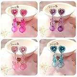 Elesa Miracle Girl Party Favor Birthday Gift Pretend Play Princess Jewelry Set 4pc Heart-Shaped Clip-on Earrings Value Set