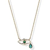 Zikichiky Emerald Green Eye Necklace 14K Gold Plated Teardrop Eye Pendant Necklaces for Women Adjustable Chain Green Crystal Protection Jewelry Gift