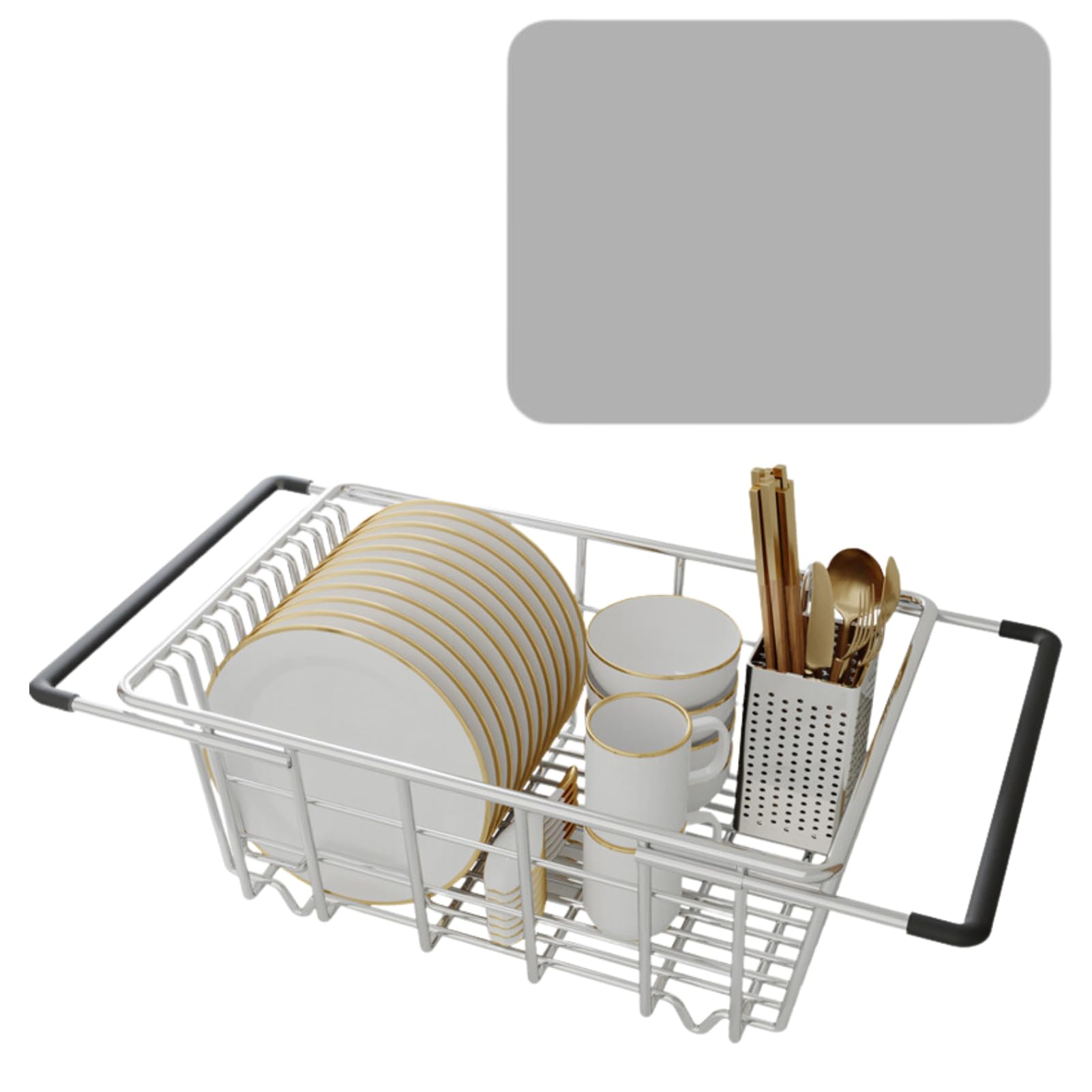 Photo 1 of GOVNPJ Sink Dish Drying Racks, Expandable Dish Dryer Racks Stainless Steel Dish Drainers for Sink, Inside Sink Dish Drying Rack for Dishes and Utensils, Gray