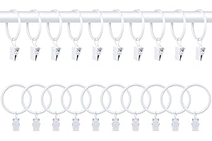 Oualhoo 20 PCS Metal Curtain Rings with Clips, White Drapery Rings for Hanging, Curtain Clips 1.5" in Interior Diameter