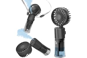 Frelisiy Handheld Misting Fan, Multi-purpose for Portable Mini Mister Neck Fan, 1500mAh Desk Fan, 4 Speed Adjustable, Suitable for Women, Home, Office, Travel (Black)