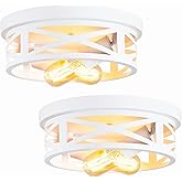 ZHU YAN 2 Pack Flush Mount Ceiling Light, White Hallway Light Fixture, Metal Cage, for Kitchen Entryway, E26 Base