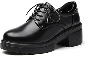 QJN Platform Oxfords for Women Chunky Oxford Heels Women's Pumps Lace Up Shoes Office Work Ladies Casual Business Dress Shoes