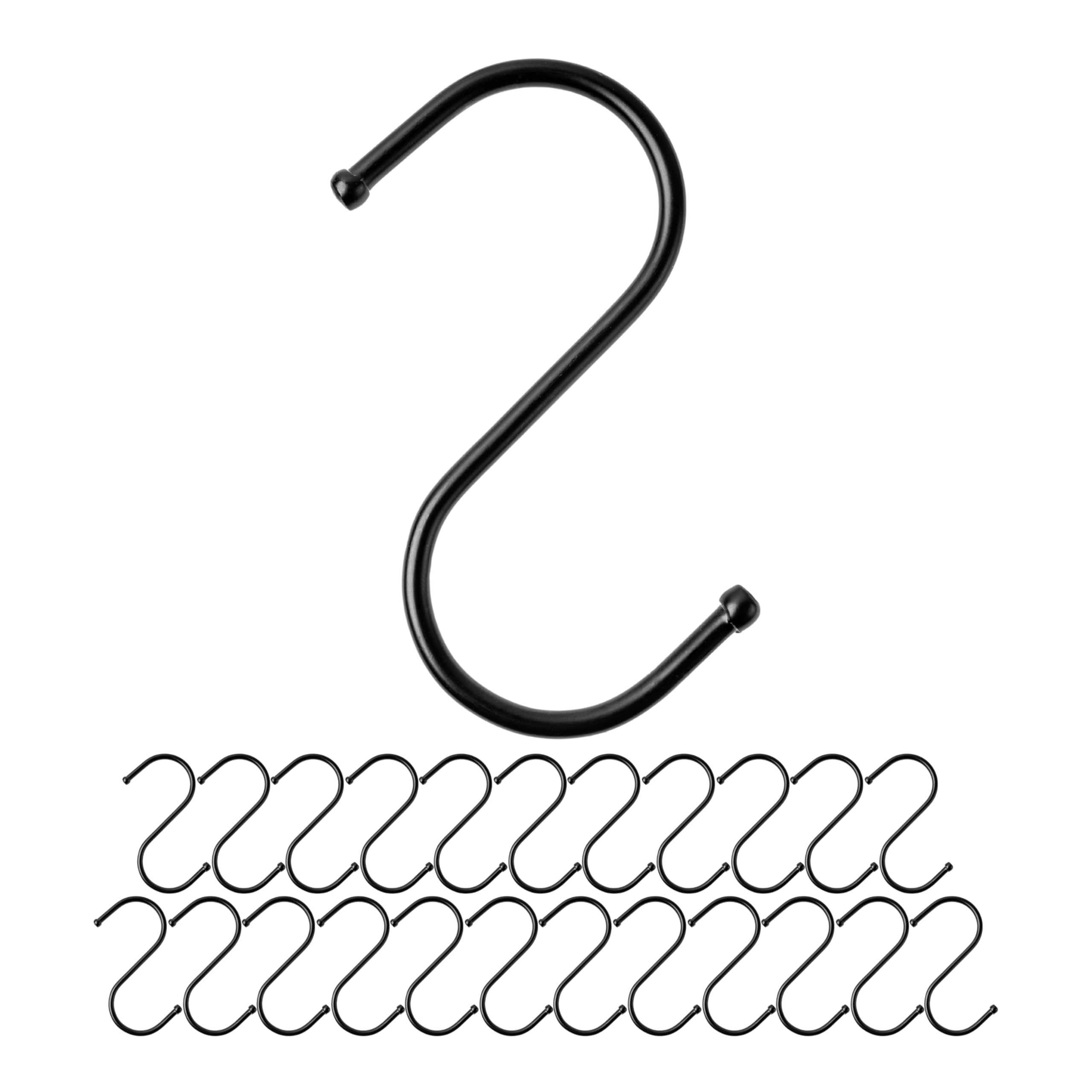 Your Day Mate S Hooks for Hanging, 24 Pieces, in Black, Metal Hooks for rods up to Ø 32 mm, Length 85 mm, S-Shape for Kitchen, Clothes Rail, Garage, Pot, pan, Cup, Kitchen Fastener, Double Clip Set