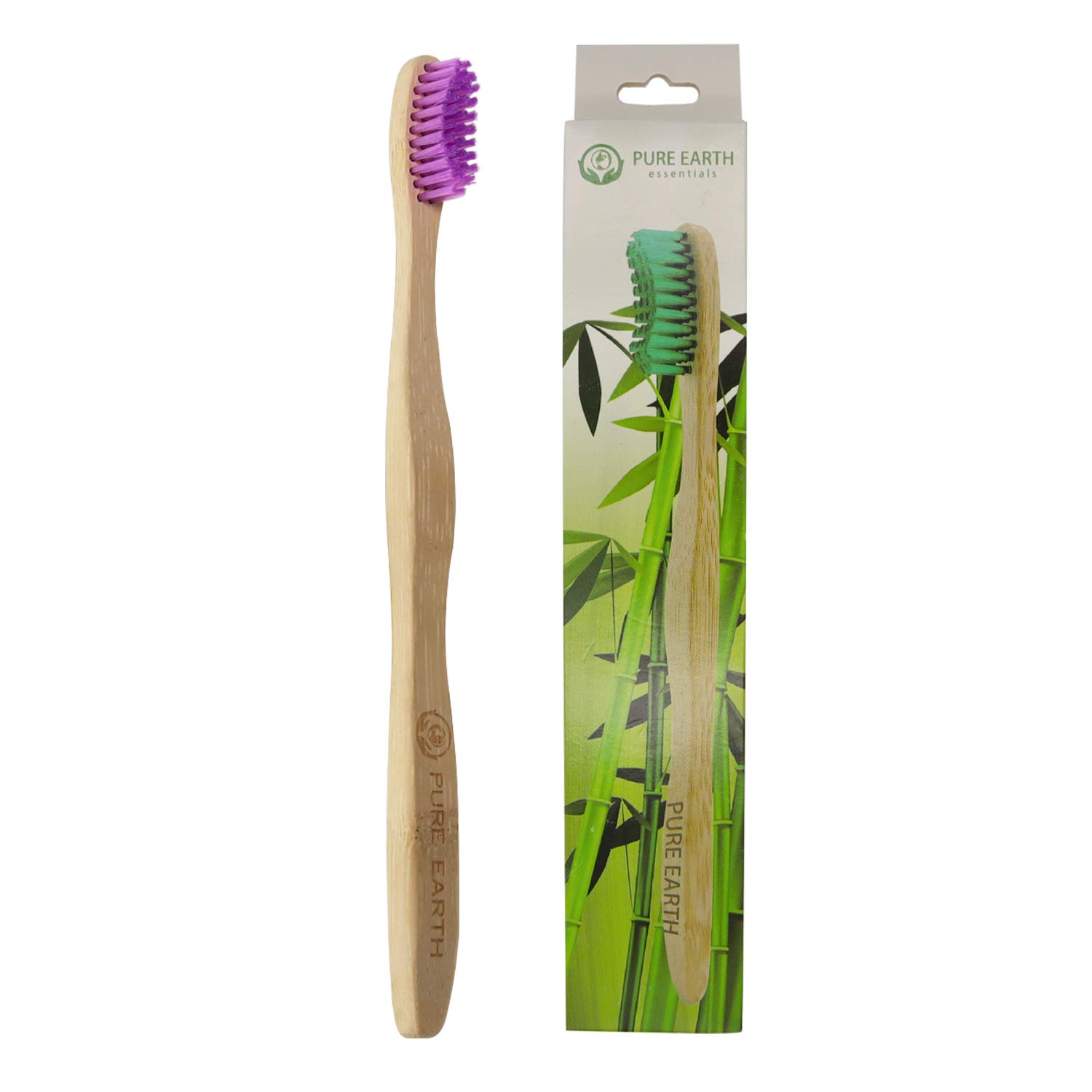 Natural Wooden Bamboo Toothbrushes for Adults - Sustainable Eco Friendly Toothbrush with Soft Bristles - Natural Bamboo Toothbrush Biodegradable Handle (Pack of 1 in Purple) by Pure Earth Essentials
