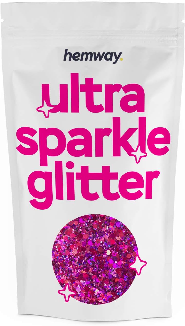 Hemway Fuchsia Black Holographic Mix Glitter Chunky Multi Purpose Dust Powder Arts & Crafts Wine Glass Decoration Weddings Flowers Cosmetic Face Eye Body Nails Skin Hair Festival 100g