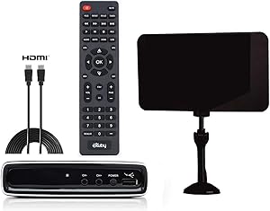 Exuby Digital Converter Box for TV with Flat Antenna and HDMI Cord for Recording & Watching Full HD Channels No Subscriptions (Instant & Scheduled Recording 1080P, 7 Day Program Guide, LCD Screen)