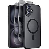 Symcele Designed for iPhone 16 Plus Case, Compatible with MagSafe, with Privacy Screen Protectors X2, [Camera Protection] [15FT Military Drop Protection] Shockproof Phone Case, 6.7", Black