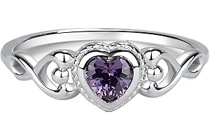 Precious Pieces Sterling Silver Simulated CZ Birthstone Baby Ring with Heart for little girls, Kids and Toddlers