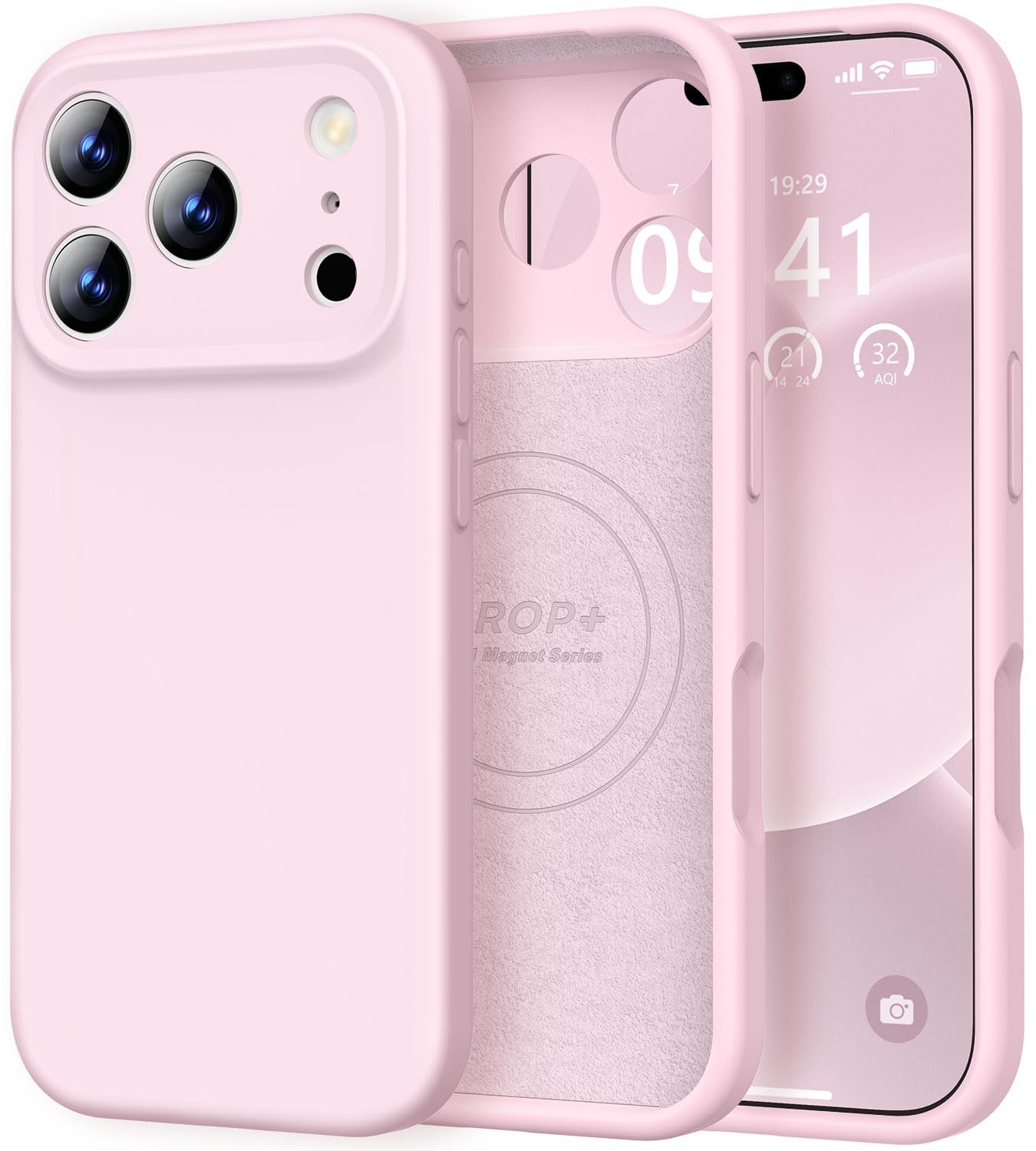 Photo 1 of Vooii Magnetic for iPhone 17 Pro Case, Compatible with Magsafe (Premium Liquid Silicone) (Integrated Camera Control Button) Full Body Protective Anti-Scratch Microfiber Lining 6.3", Chalk Pink