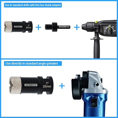 Diamond Core Drill Bit Set – 1 Inch (25mm) Dry Drill Bits, Triangle Shank, For Ceramic, Porcelain, Granite, Marble, 3-Pack With Pilot Drills