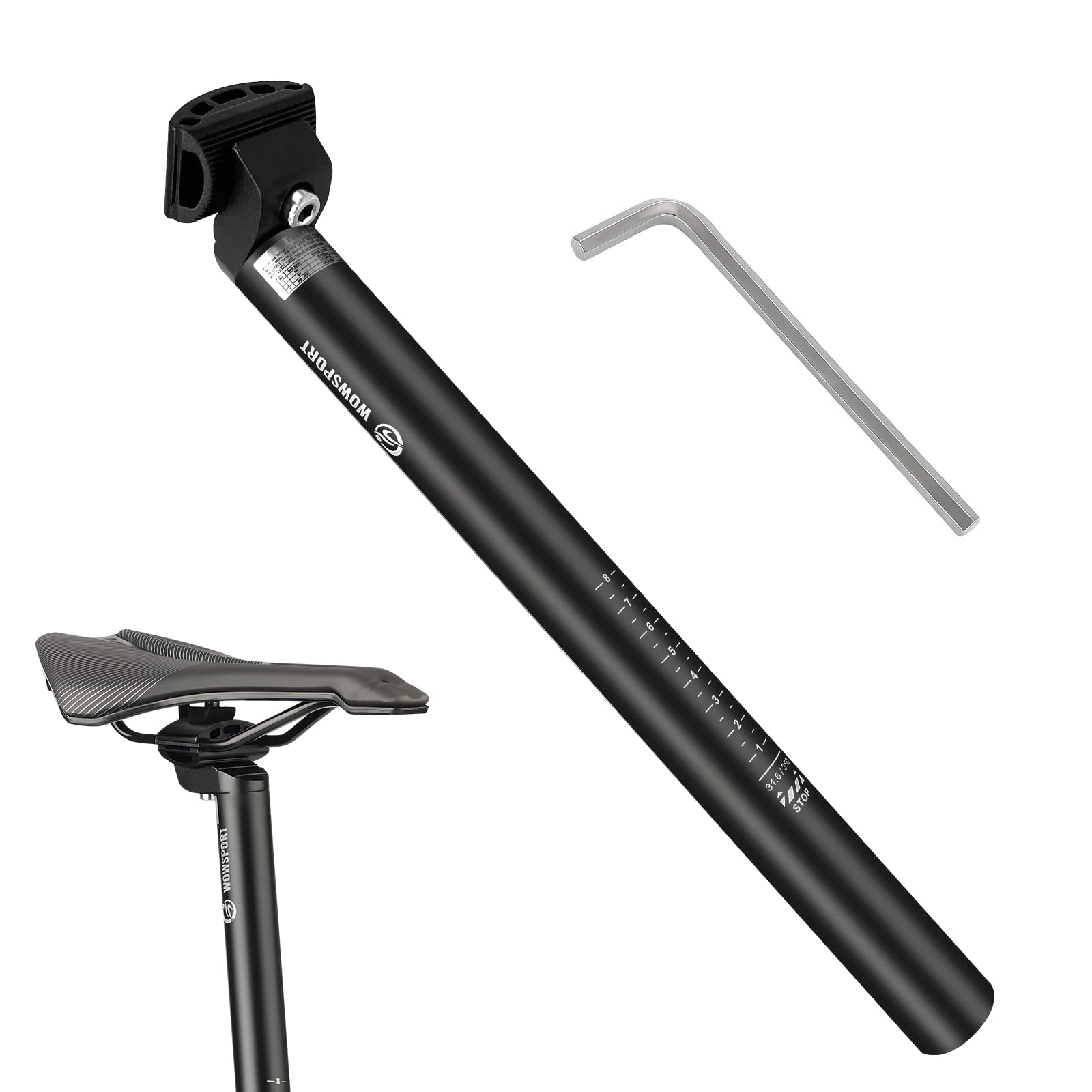 Photo 1 of WOWSPORT Bike Seat Post 25.4/27.2/28.6/30.9/31.6mm x 350mm Lightweight Aluminum Alloy - Adjustable for MTB Road Bike BMX Commuter