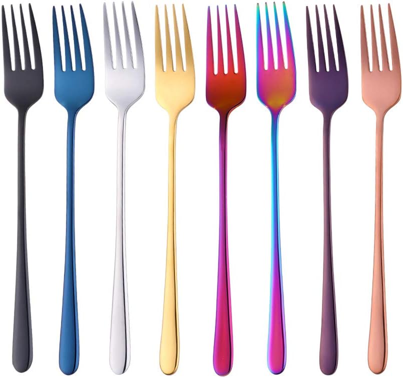 Do Buy® Edelstahl 18/10 Tafelgabeln Bunt Tisch Gabeln set 21,5 cm Lange Griff 8 Stück Menügabeln für Buffet Steak Dessert Obst Pasta Table Fork