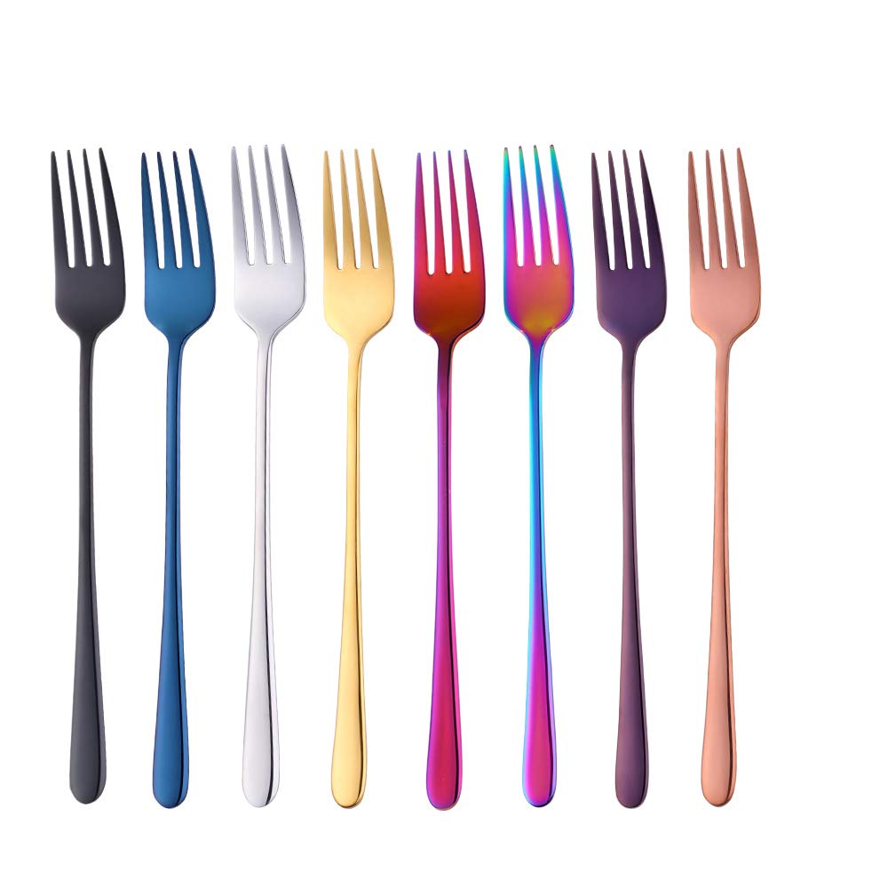 SBOMHS Stainless Steel Dinner Forks Table-Fork 8 Colorful 21.5 CM/8.5 Inch Long Handle Fork for Buffet Steak Meat