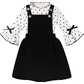 Eaerobc Toddler Baby Girl Fall Overall Dress 3/4 Flare Sleeve Shirt Corduroy Skirt Jumper 2Pcs Autumn Outfit Sets 1-5T