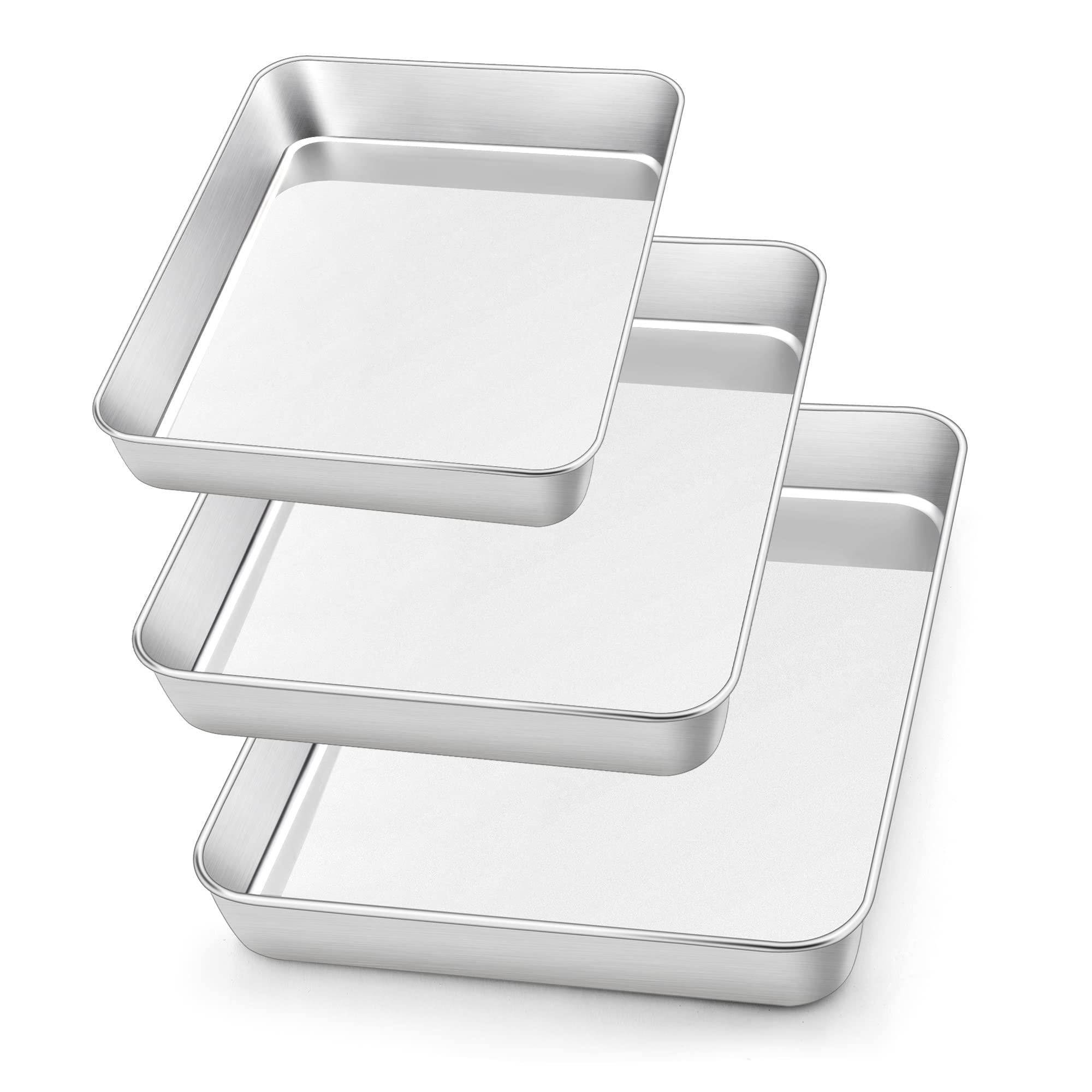 Herogo Stainless Steel Baking Tray Set of 3, Rectangle Sheet Pan & Deep Oven Tray for Lasagna, Cookie, Brownie, Pizza, Heavy Duty & Anti-Rust, Easy Clean & Dishwasher Safe