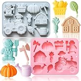 2 Pack Silicone Chocolate Molds with Farm Theme Pumpkin Tractor Axe Watering Pot House Handmade Soap Mold 9 Cavity Gummy Ice Cube Crayon Pastry Baking Tools for Cookie Chocolate Cake D&eacute;cor