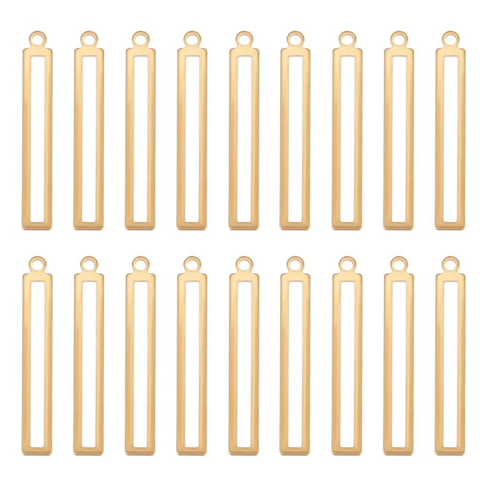 BENECREAT 50Pcs Rectangle Hollow Brass Pendants, Golden Bezel Link Charm Frame Charms Pendants for DIY Craft Jewelry Pendants Making, 33x5x1mm, Hole: 1.6mm