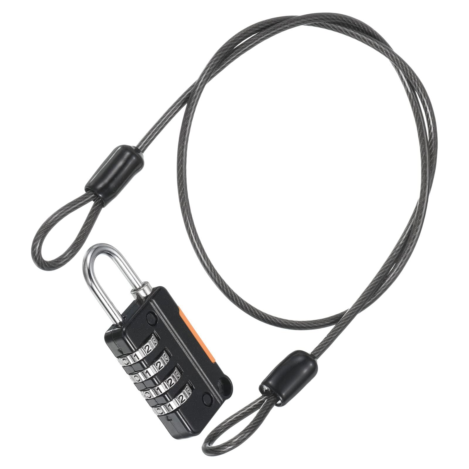 TOP-VIGOR Security Steel Cable with 4 Digit Combination Lock, 1.6Ft Coated Safety Wire Rope Double Loop Padlock, Flexible Security Cable Luggage Lock for Outdoor Travel Luggage, Black