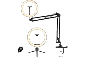 VEGUE 12" Ring Light with Boom Arm, LED Circle Light Desk Tripod Stand with Wireless Remote Control/Phone Holder/YouTube Video/Mic Clip for TikTok Makeup Vlog Streaming Online Meeting (JY-12)