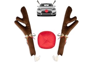LEISMY Car Reindeer Christmas Decoration Kit Antlers Nose for Window Roof-Top & Front Grille,Christmas Reindeer Auto Holiday Accessories Decoration Set for Car SUV Van Truck (Brown)