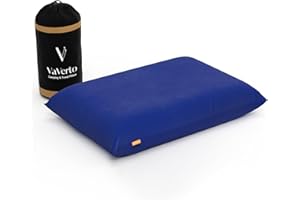 Vaverto Blue Travel and Camping Pillow - Compressible Medium Firm Memory Foam, Viscose Made from Bamboo Cover, Machine Washable, Ideal for Backpacking, Airplane, Car Travel