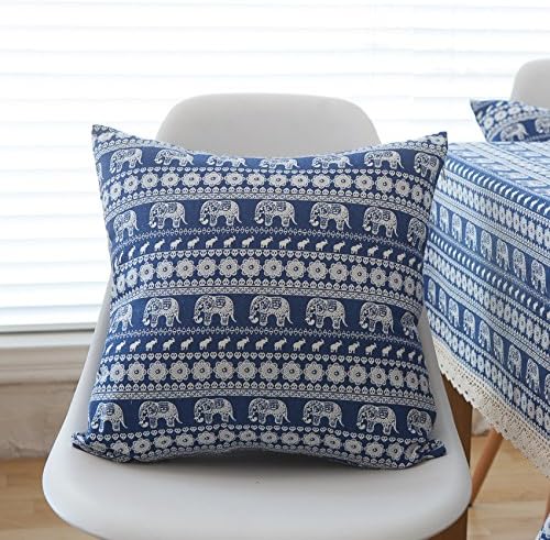 Lydealife （TM）18 X 18 Inch Cotton Canvas Decorative Throw Pillow Cover Cushion Case, Double-sided Printing Bohemian Style Elephant LD107 (18 x 18 IN)