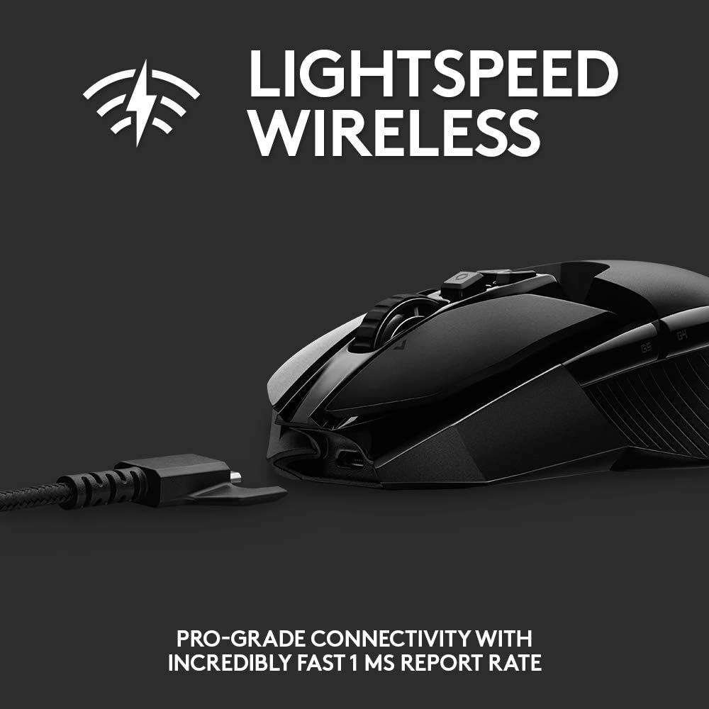 Logitech G903 LIGHTSPEED Wireless Gaming Mouse W/ Hero 16K Sensor, 140+ Hour with Rechargeable Battery and Lightsync RGB. PowerPlay Compatible, Ambidextrous, 107G+10G Optional, 16, 000 DPI: Computers & Accessories