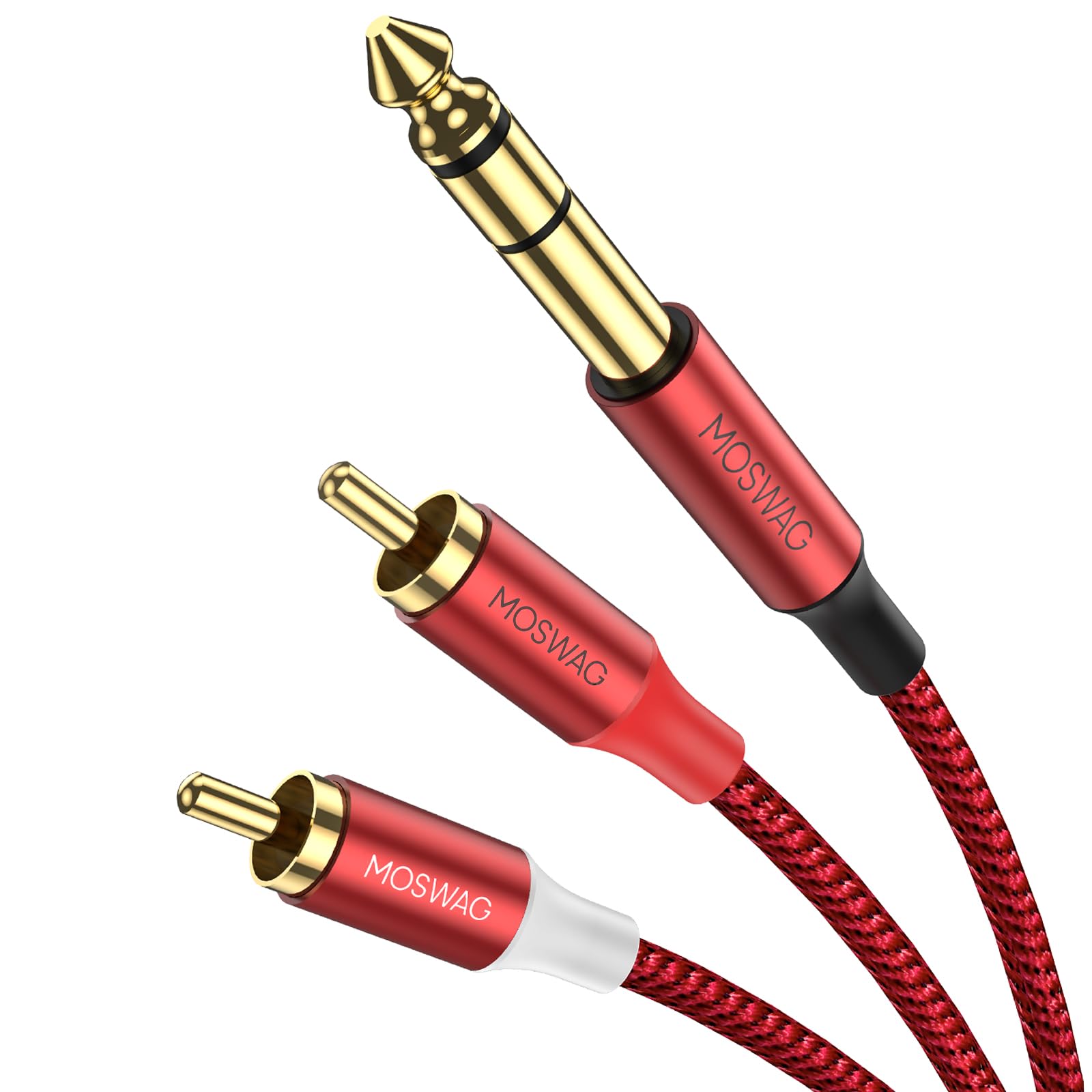 MOSWAG 1/4 inch TRS to Dual RCA Audio Cable,Gold Plated Copper Shell Heavy Duty 6.35mm 1/4 inch Male TRS to 2 RCA Male Stereo Audio Y Splitter Cable