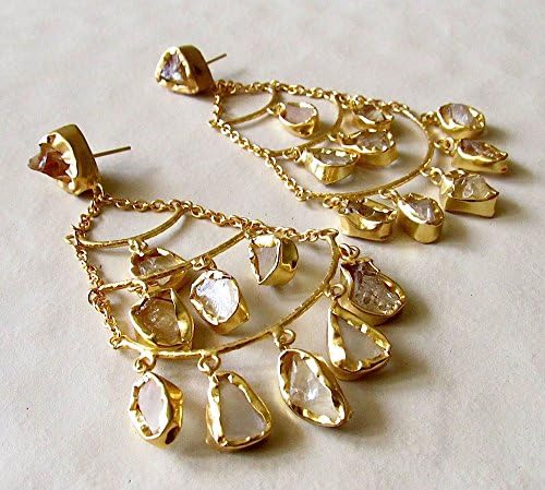 Raw Citrine Quartz Long Chandelier Earrings/Charm Earrings/Gold Dangle Earrings/Statement Earrings/Gemstone Earrings