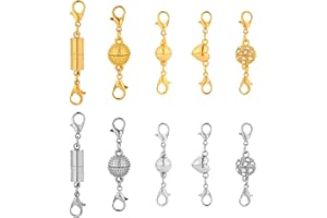 10pcs Magnetic Jewelry Clasps, Magnetic Clasp Connectors with Double Lobster Extender Clasps for Women Necklaces Bracelets An